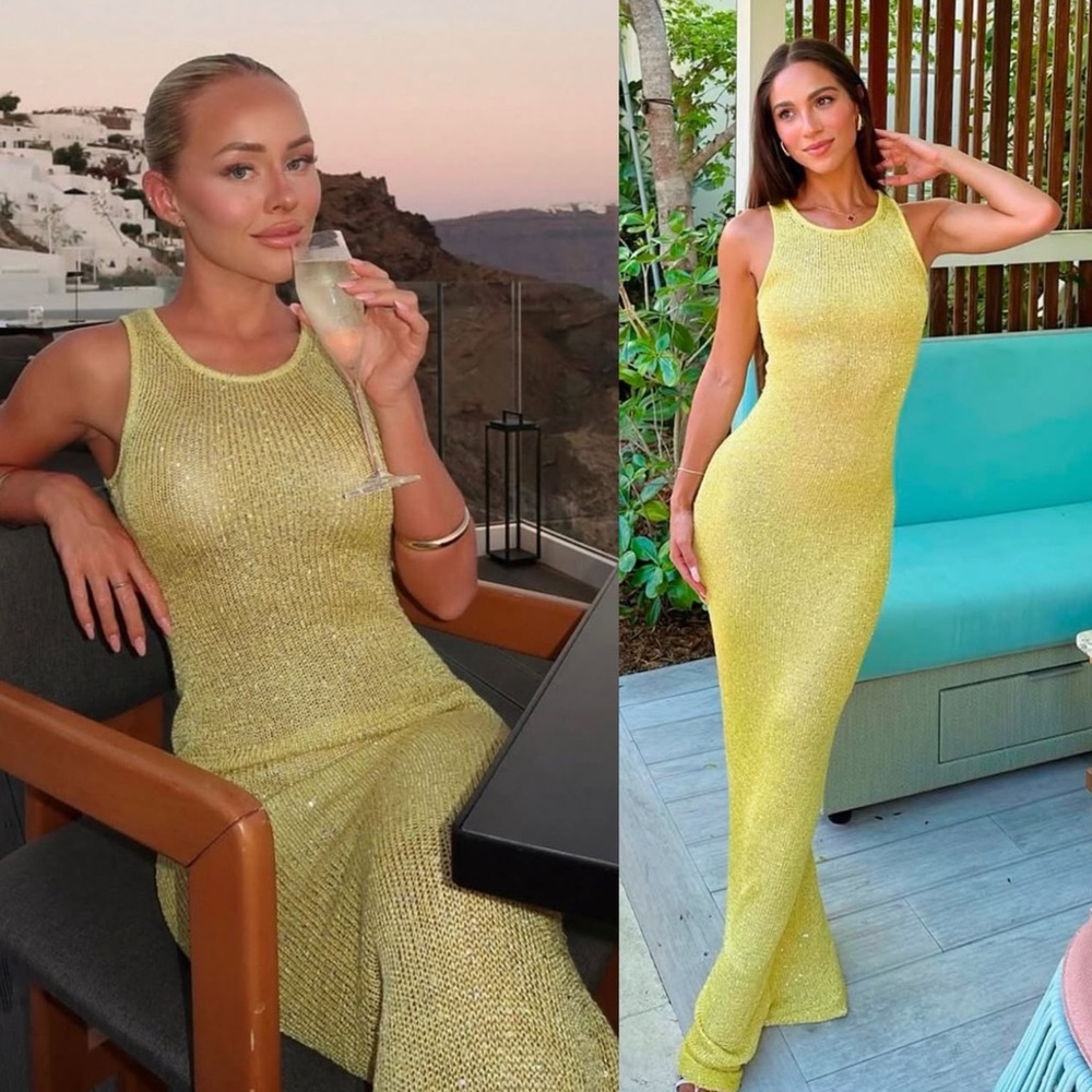 Asta Resort Natalia Sequin Knit Dress Chartreuse Yellow NEW with tags - Picture 12 of 14
